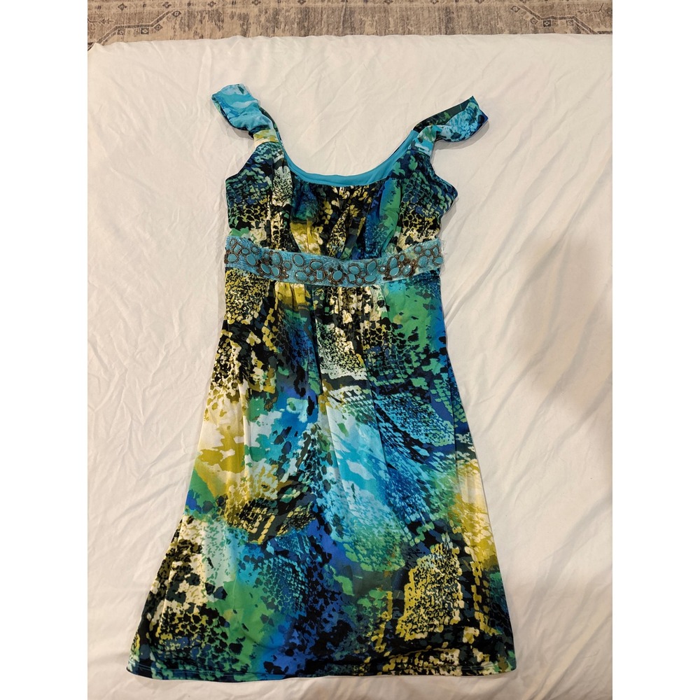 Bisou Bisou Michele Bohbot Blue Green Snakeskin Empire Waist Dress Womens 16W